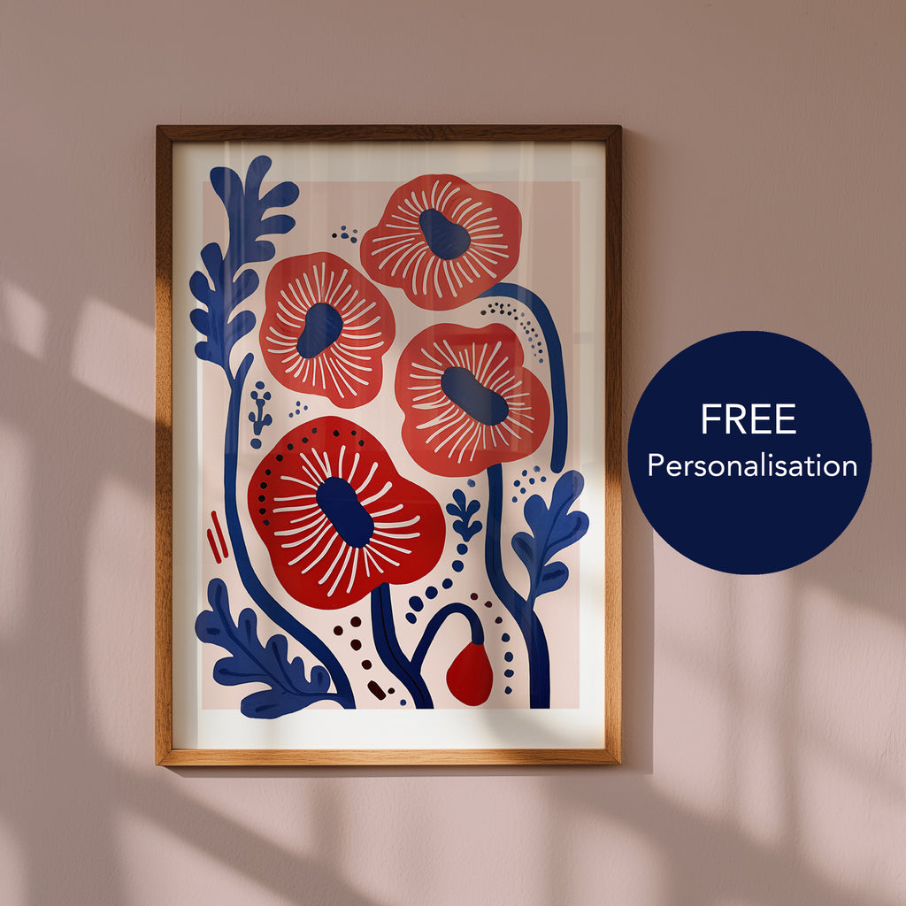 Red and Blue Abstract Flowers Art Print