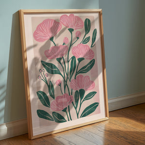 Japanese style pink flowers art