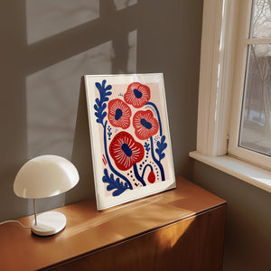 Red and Blue Abstract Flowers Art Print