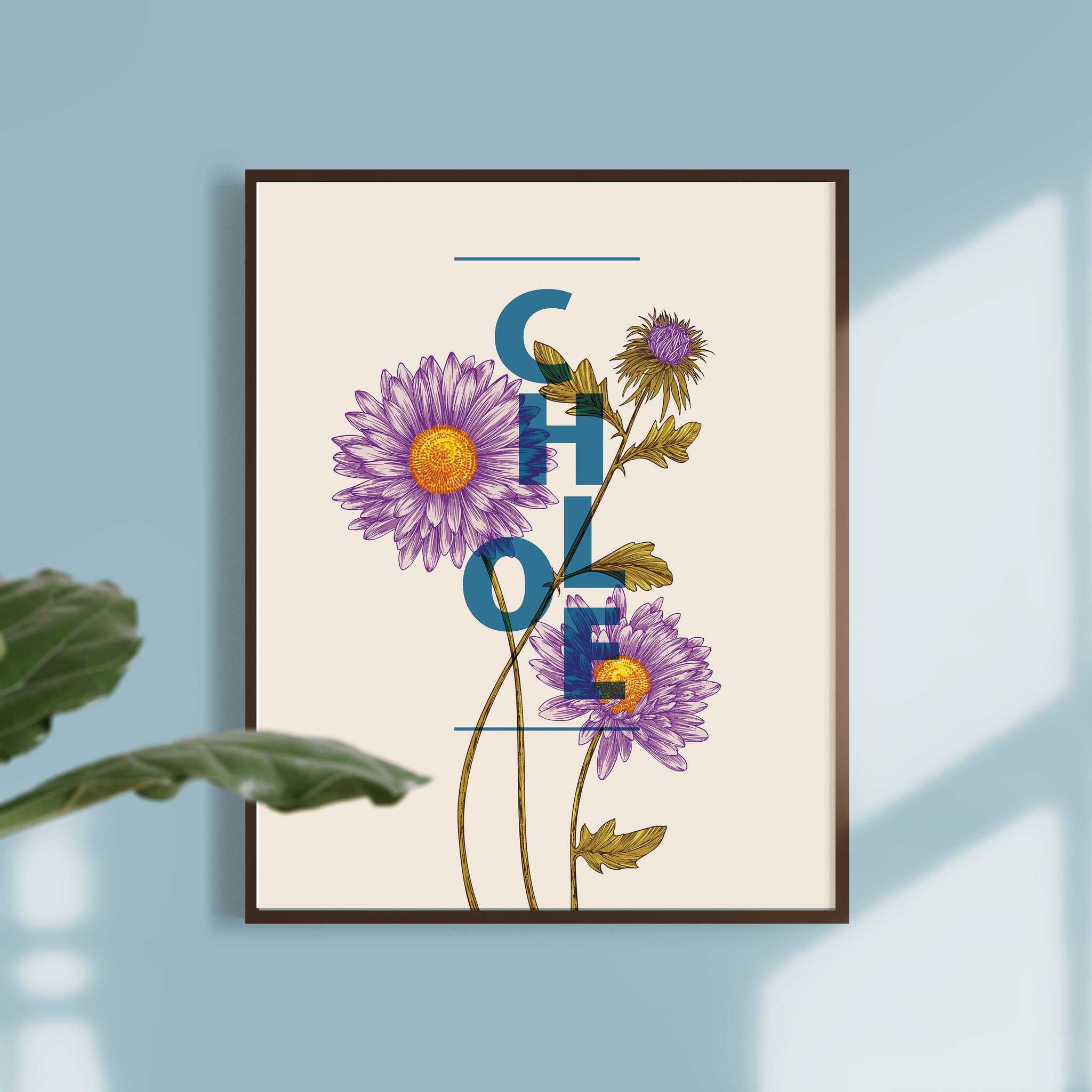 Personalised Aster Flower Botanical Print