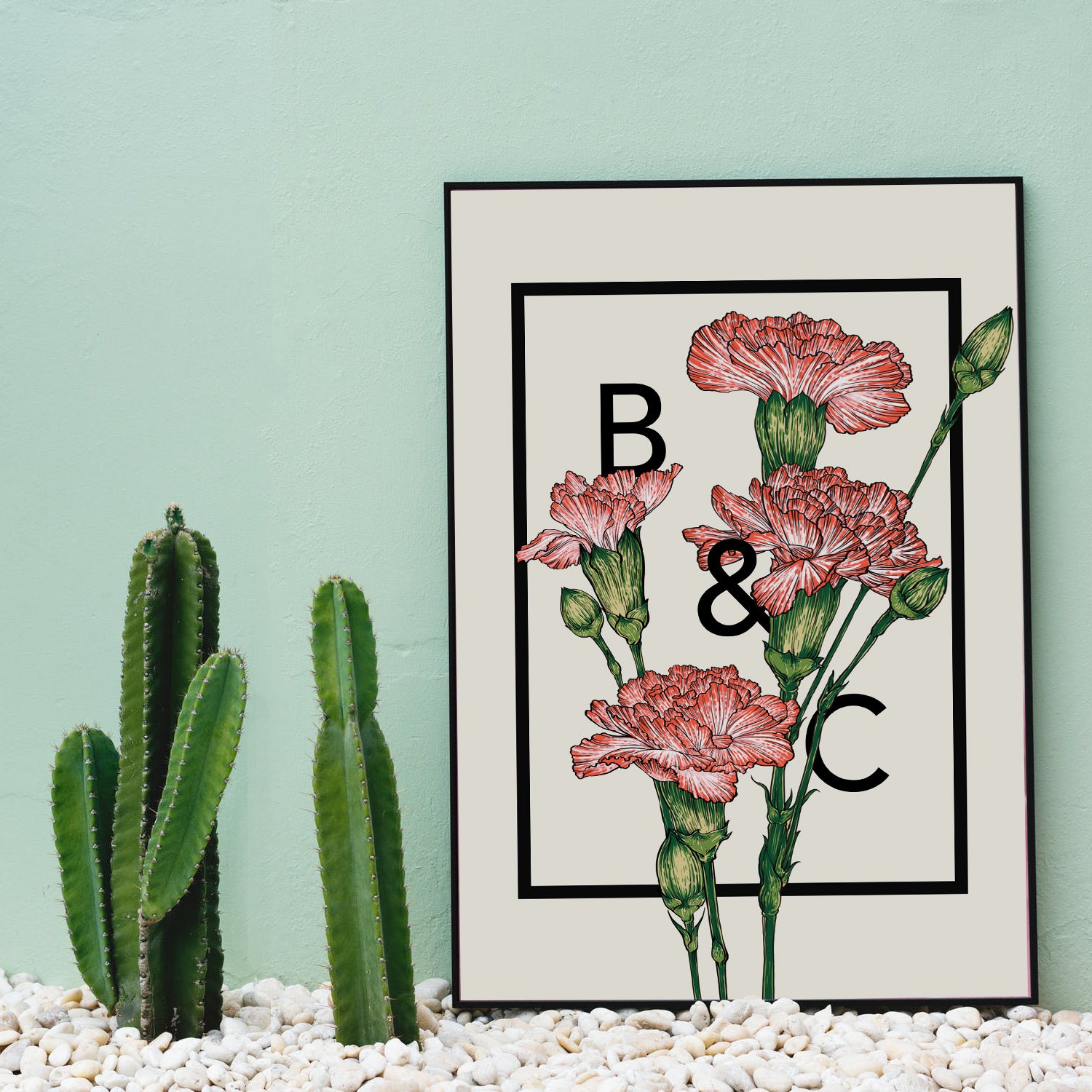 Personalised Carnations Botanical Flower Art Print