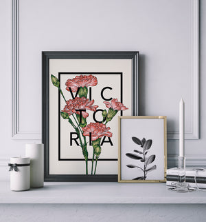 Personalised Carnations Botanical Flower Art Print