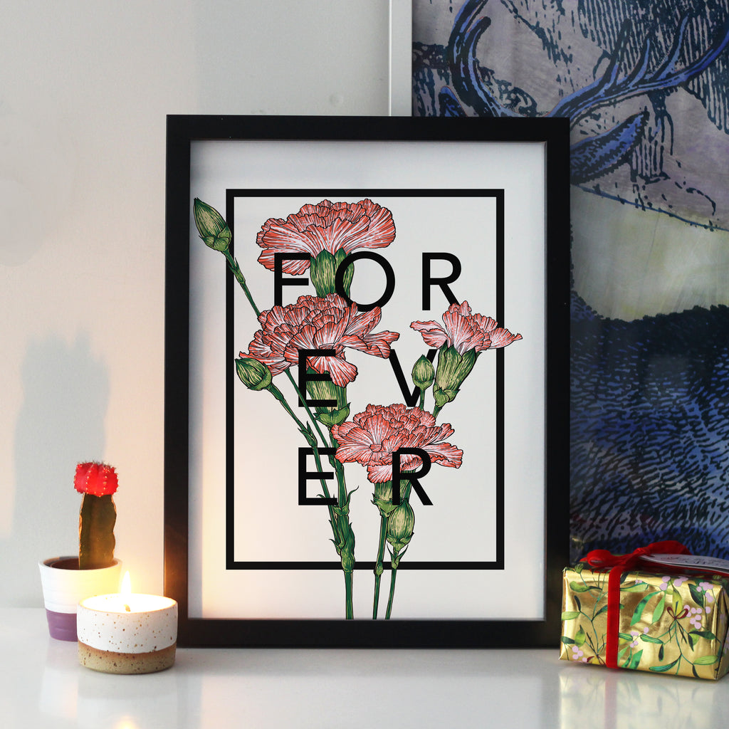 Personalised Carnations Botanical Flower Art Print