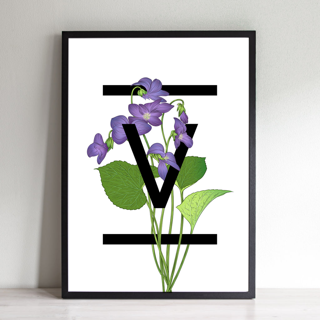 V For Violet Flowers Art Print