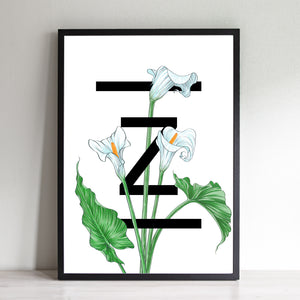 Z For Zantedeschia Flowers Art Print