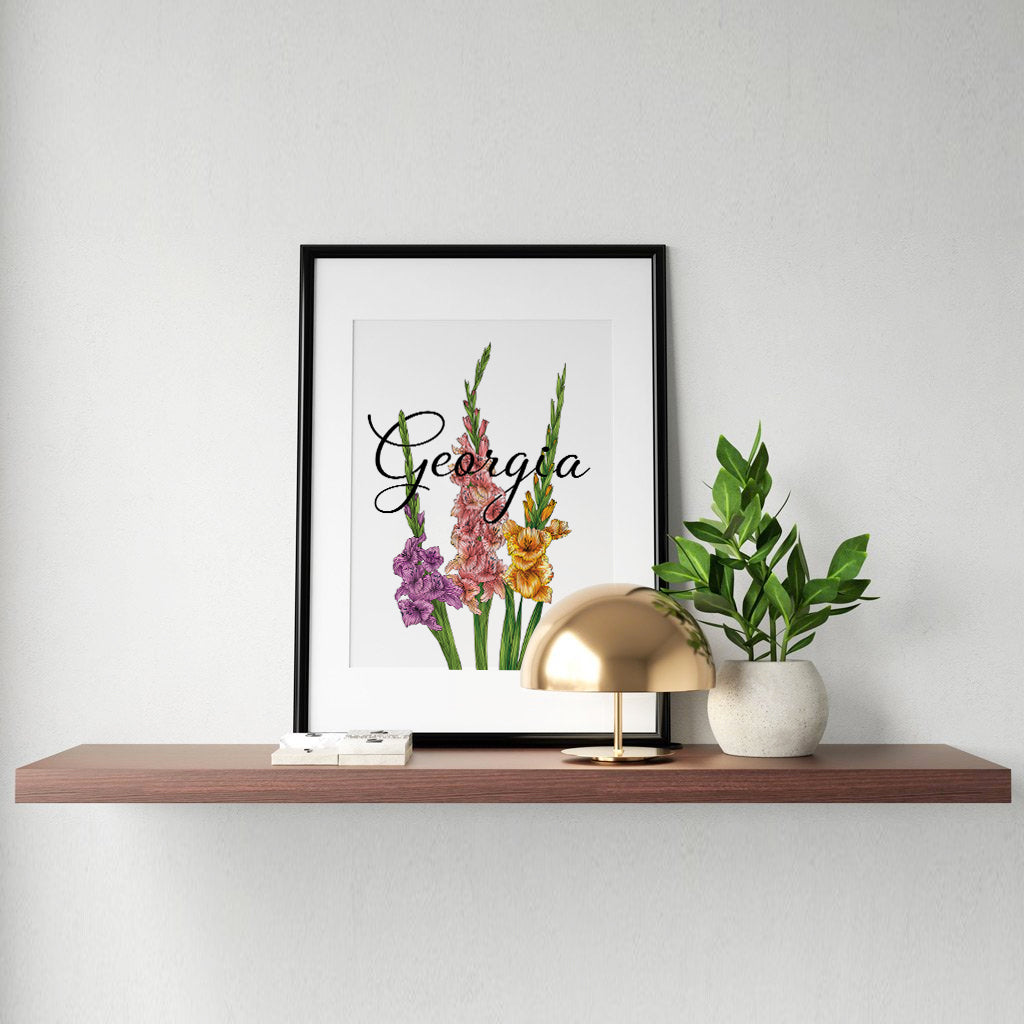 Personalised Gladiolus Botanical Flower Art Print