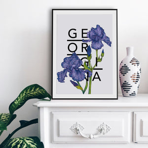 Personalised Iris Botanical Flowers Art Print