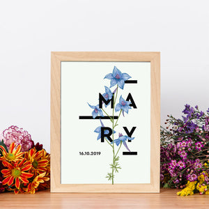 Personalised Larkspur Botanical Flower Art Print