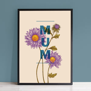 Personalised Aster Flower Botanical Print