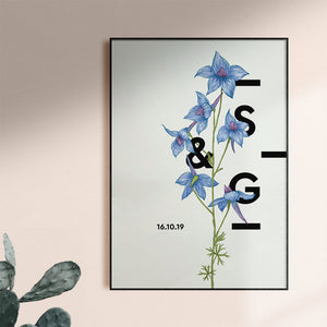 Personalised Larkspur Botanical Flower Art Print